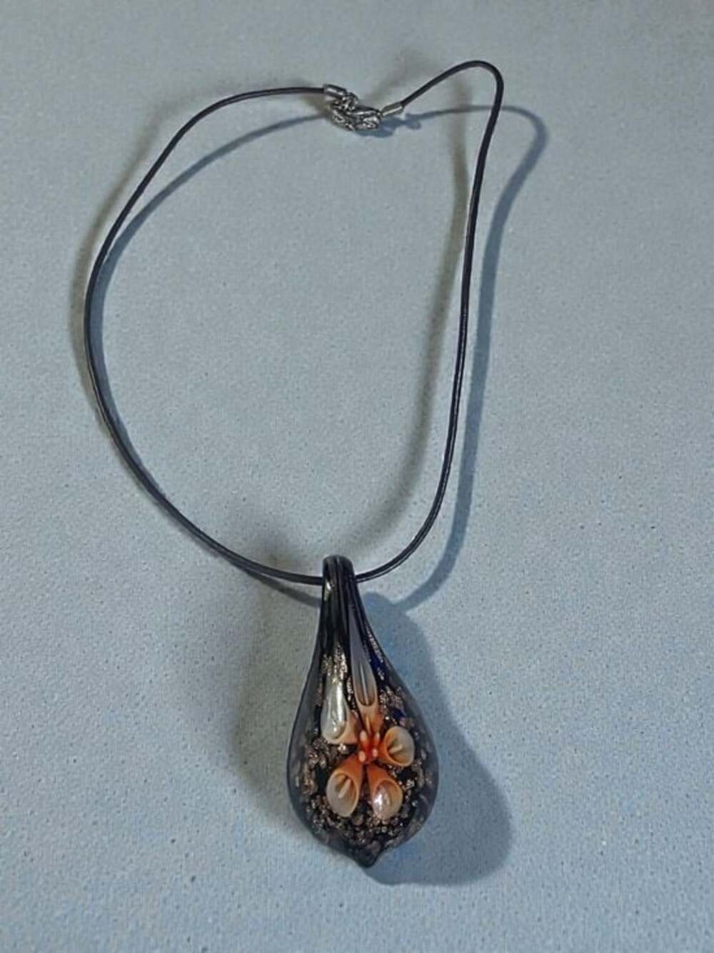 Millefiori Art Glass Teardrop Pendant Necklace